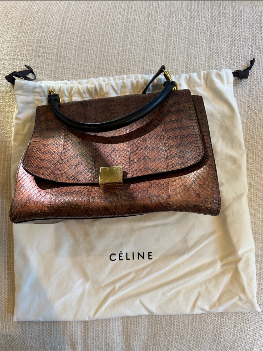 Celine Brown Python Leather Trapeze Bag Brown & Black w/dustbag - Picture 14 of 14